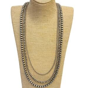 Triple Strand Western Style Silver Beaded Layered Necklace